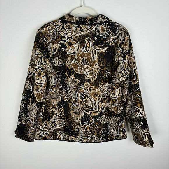 Vintage Quilted Floral Paisley Zip Up Jacket Womens M Black Tan Neutral - Picture 4 of 14